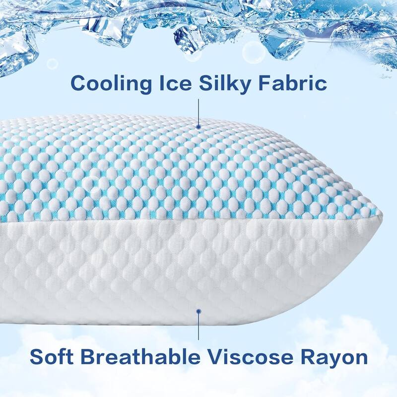 Cooling Memory Foam Bed Pillows, Ergonomic Cervical Contour Pillow - Ice Blue - Ice Blue