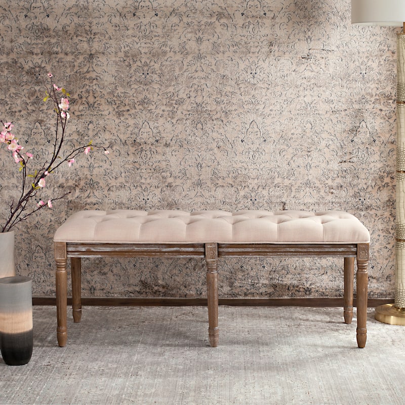 SAFAVIEH Lynnette French Brasserie Tufted Wood Bench - 47.3" x 17.5" x 19" - 47Wx18Dx19H