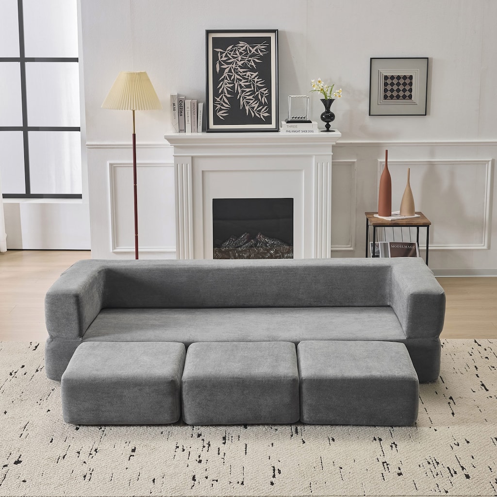 Convertible Sectional Sofa with 3 Ottomans,High-Resilience Foam