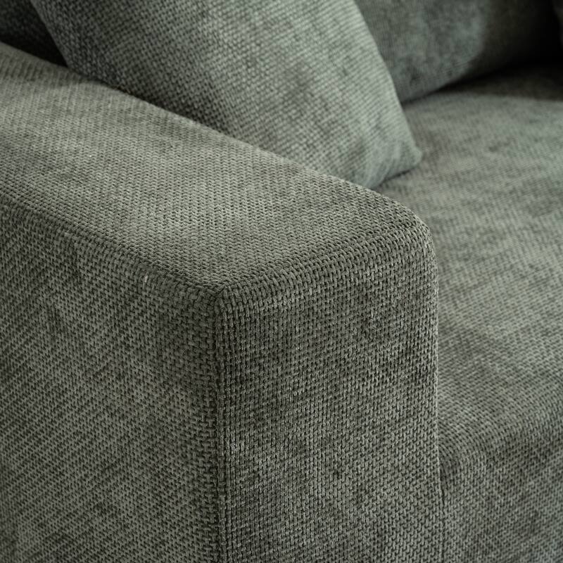 Modular Lounge Couch L-shaped Sectional Sofa with Chaise, Cotton & Linen Fabric Deep Seat Loveseat with Ottoman and Pillows