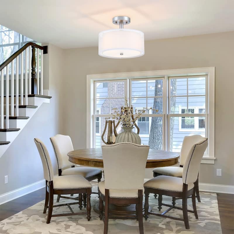 11.93 in 3-Light Modern Semi Flush Mount Ceiling Light Fixture with Fabric Shade for Bedroom, Living Room, Kitchen, Hallway,E26