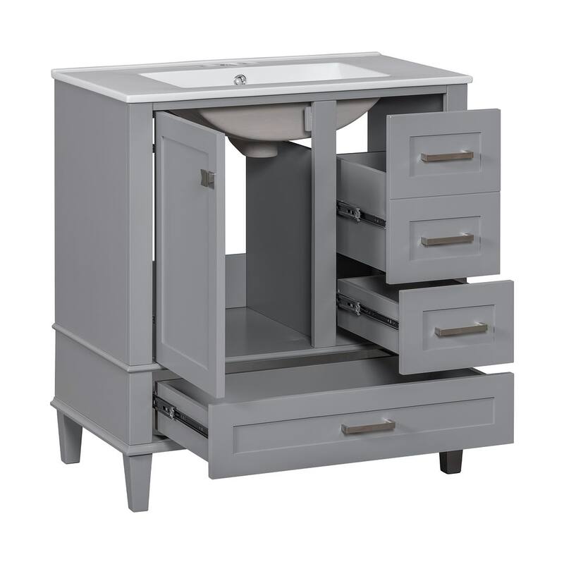 30" Elegantly Modern Bathroom Vanity with Sink Combo Set and 1 Soft Closing Door and 3 Drawers