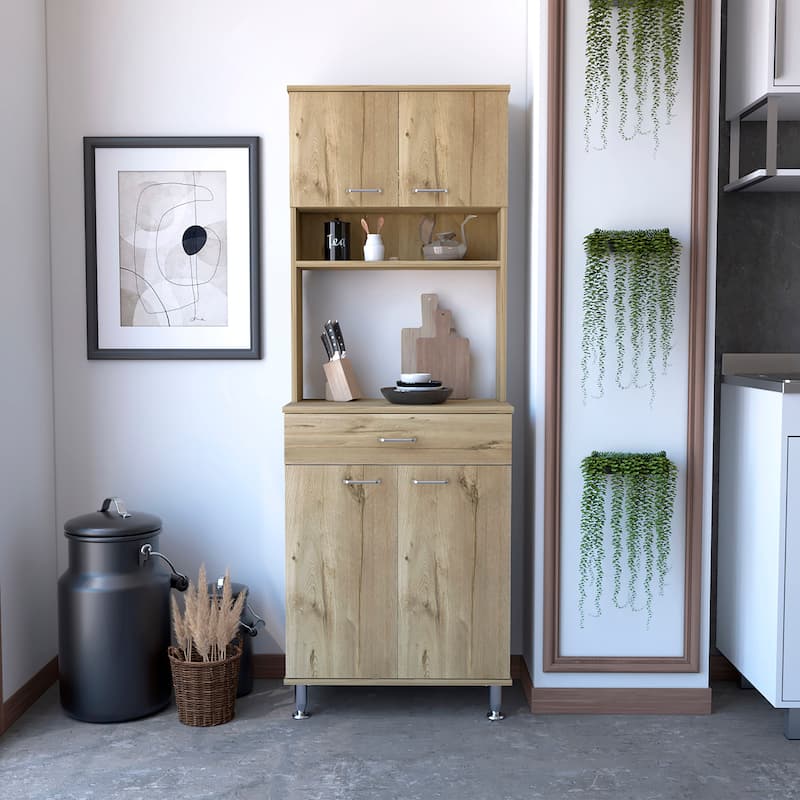 TUHOME Della 60 Kitchen Pantry with Drawer, 2 Cabinets, and Metal Legs - N/A