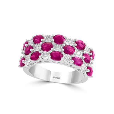 Effy Jewelry Ruby Stacked Ring with Diamonds in 14K White Gold, 3.58 TWC Size- 7