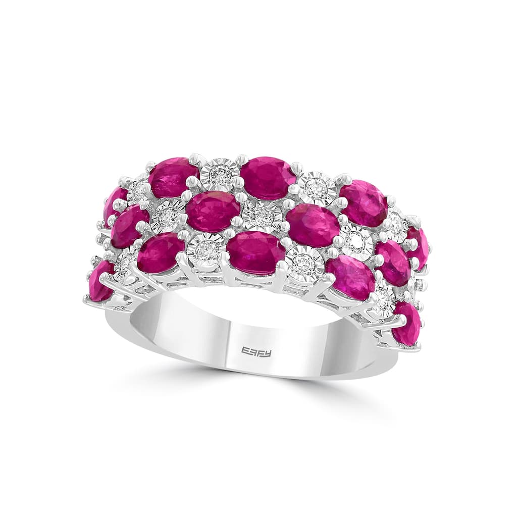 Effy Jewelry Ruby Stacked Ring with Diamonds in 14K White Gold, 3.58 TWC Size- 7