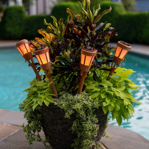 Solar LED Bamboo Flickering Flame Tiki Torch Lights On Sale