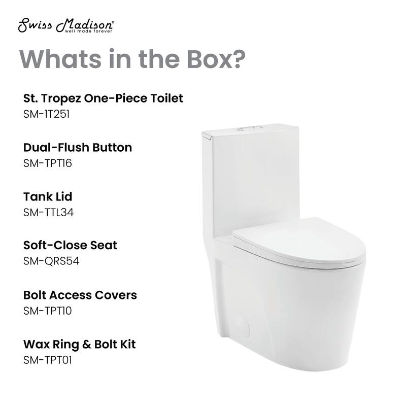St. Tropez One-Piece Elongated Toilet, 14" Rough-In 1.1/1.6 Gpf - 27.35" x 15.75" 30.3"