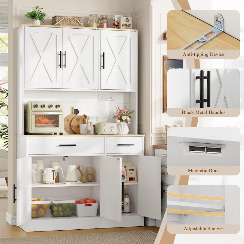 Kitchen Pantry Storage Cabinet with Outlets & USB Ports - N/A