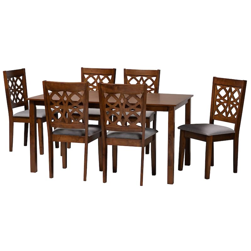 Abigail Modern styled Fabric and Wood Dining Set - Grey, Walnut Brown - 7-Piece