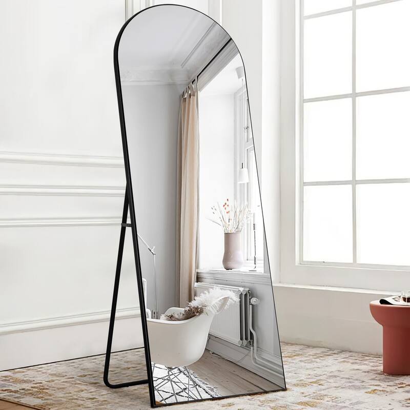 Modern Arched Mirror Full-Length Floor Mirror with Stand - 59x20 - Black