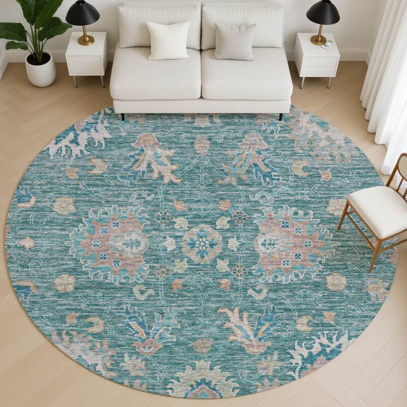 Premium Washable Super Soft Traditional Lily Mayfield Rug - Teal - 8' x 8'