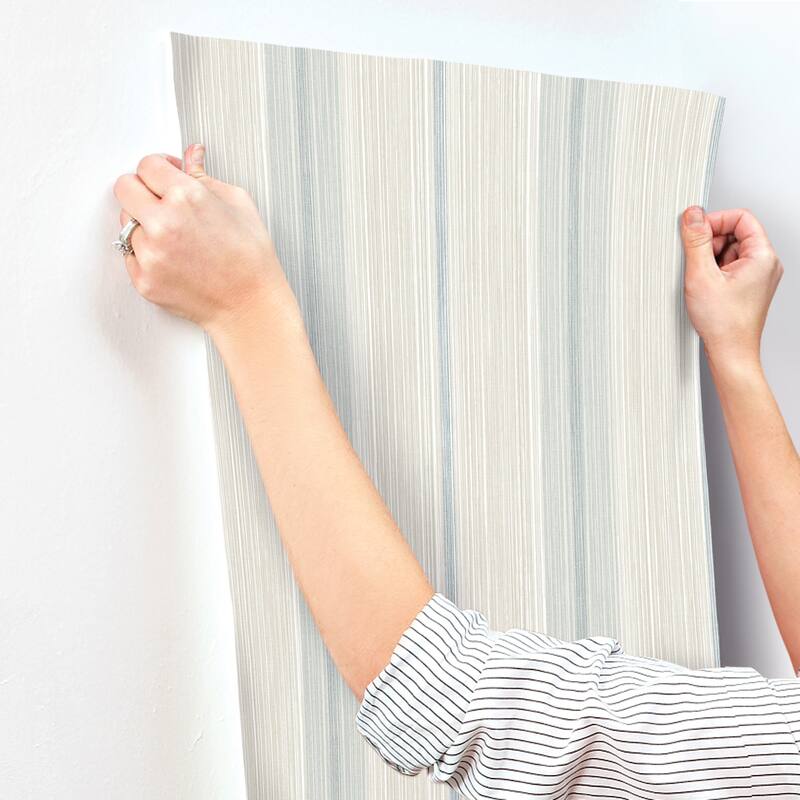 Chris Loves Julia x A-Street Prints Ames Light Blue Linen Stripe Wallpaper