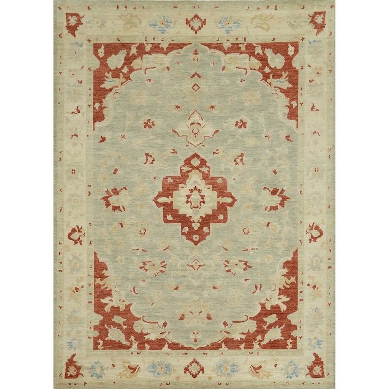 Vegetable Dye Wool Oushak Turkish Area Rug, Floral Geometric Carpet - 11' 8'' X 9' 3''