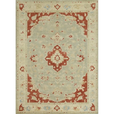 Vegetable Dye Wool Oushak Turkish Area Rug, Floral Geometric Carpet - 11' 8'' X 9' 3''