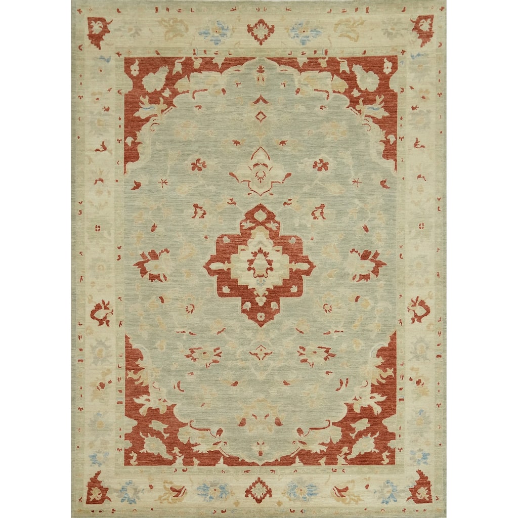 Vegetable Dye Wool Oushak Turkish Area Rug, Floral Geometric Carpet - 11' 8'' X 9' 3''