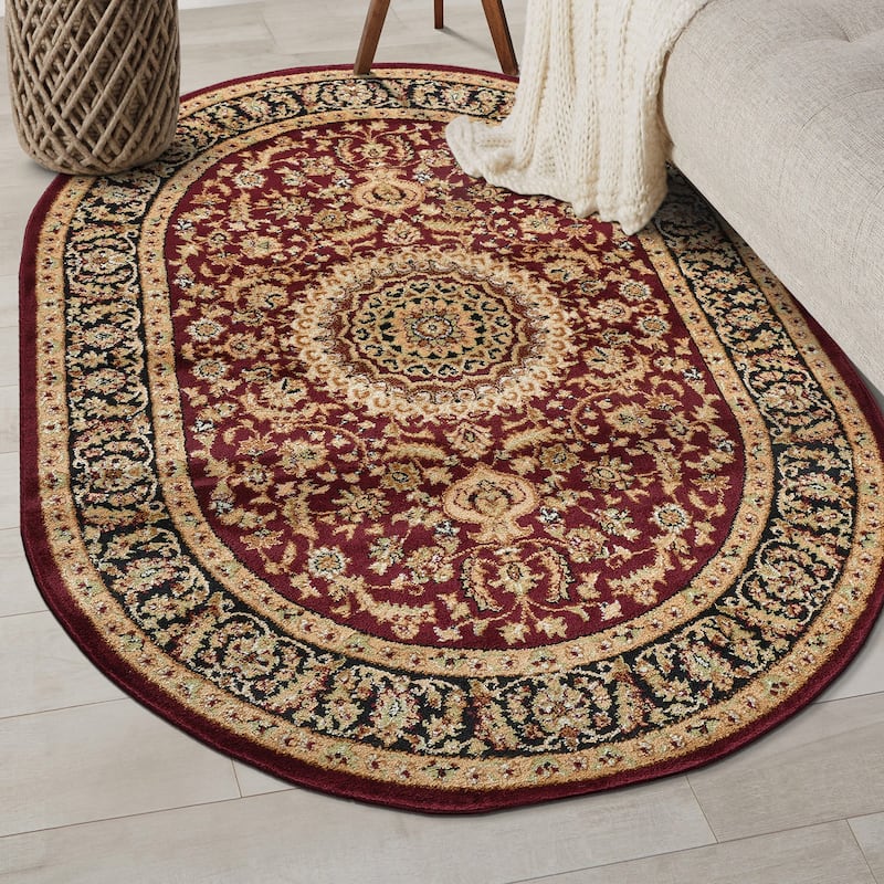 World Rug Gallery Traditional Oriental Medallion Area Rug - 5'x7' Oval - Burgundy
