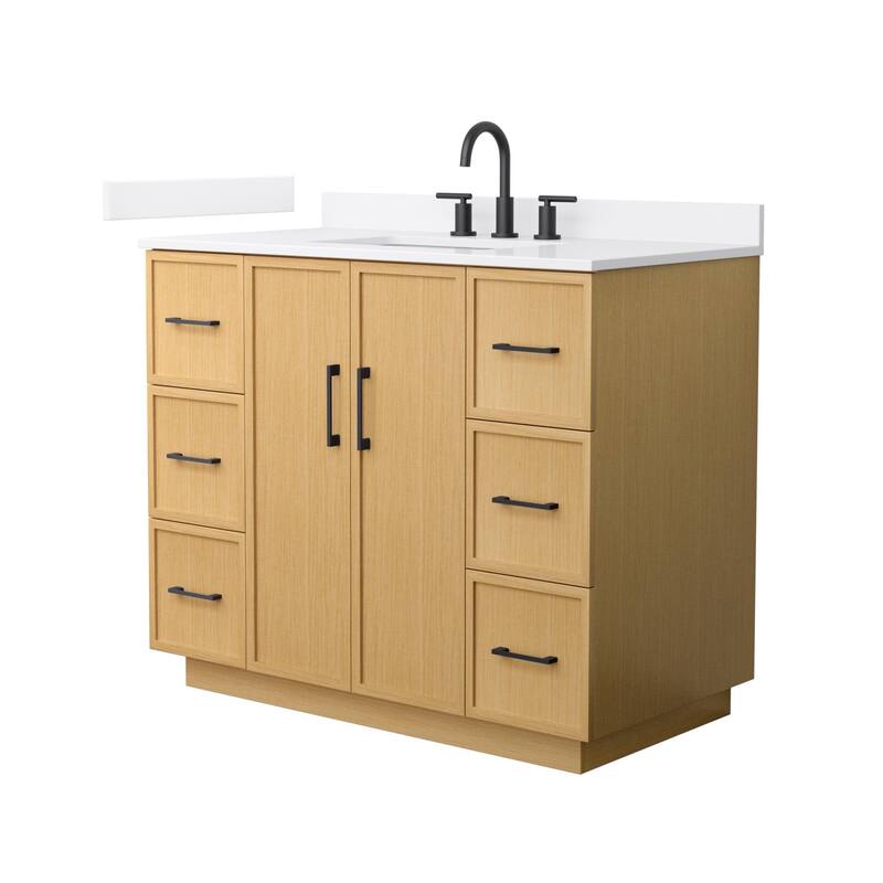 Wyndham Collection WCH7474-42S-QTZ-US3MXX Elan TK 42" Free Standing - Light Oak / White Quartz Top / Matte Black