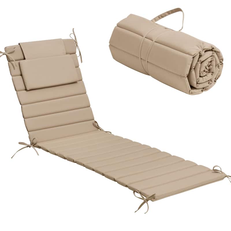Outdoor Chaise Lounge Cushion Quilted Patio Sun Lounger Pad with Straps
