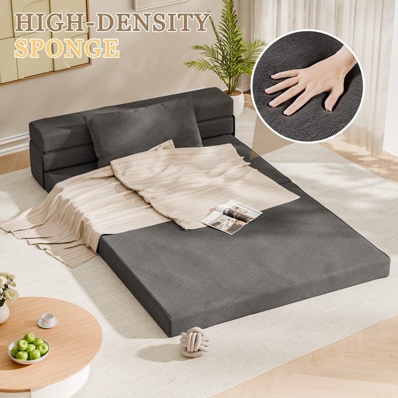 Folding Sofa Bed, Convertible Sleeper Chair with Pilow Foldable Matress, Comfy Floor Sofa Lounge for Living Room, Apartment - Grey/Black