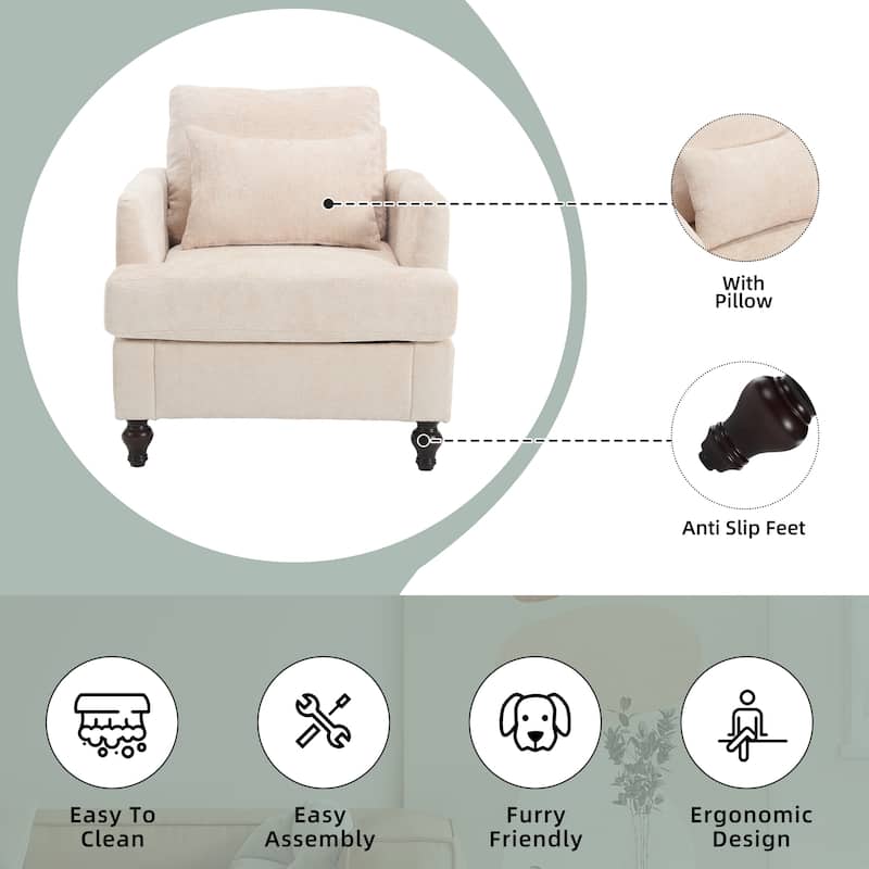 HOMEFUN Wood Frame Armchair, Modern Accent Chair Lounge Chair for Living Room