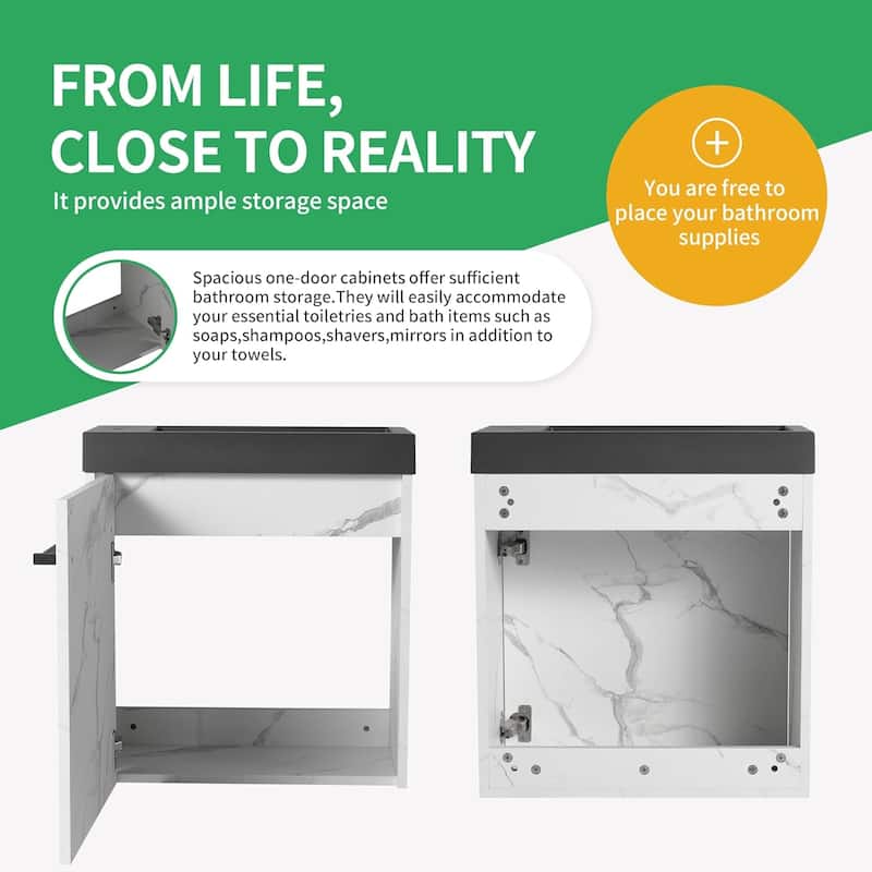 BNK 20"/24"/30" Single Sink Bathroom Vanity with Soft Close Door or Right Side Shelves, Modern Floating Vanity