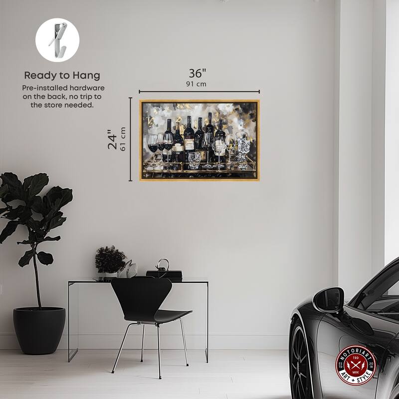 Notoriart Now Serving Champagne Framed Bar Cart Art For Men