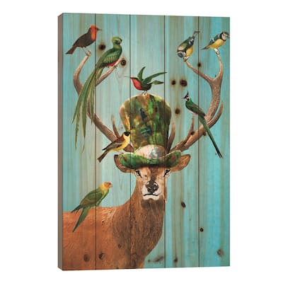 Deer With Birds Print On Wood by Coco de Paris - Multi-Color