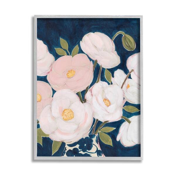 Stupell Luminous Pink Floral Bouquet Over Deep Blue Framed Wall Art