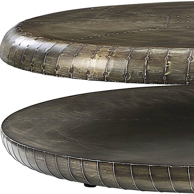 HomeRoots 39" Bronze Aluminum Round Floor Shelf Coffee Table With Shelf - 39.00 in. x 13.00 in. x 39.00 in.