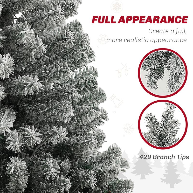 6/7.5/9FT Pre-Lit Flocked Pencil Artificial Christmas Tree with Dual Color LED Lights & Metal Stand
