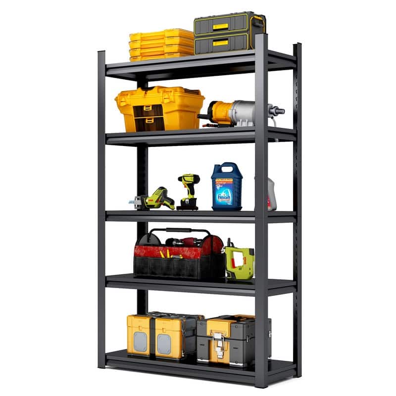 5-Tier Adjustable Heavy Duty Metal Storage Shelves, Black, 72/78"H