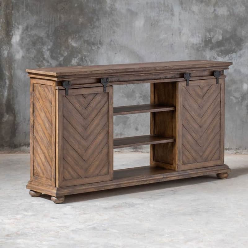 62" Black and Brown Chevron Primalia Barn Door Media Console