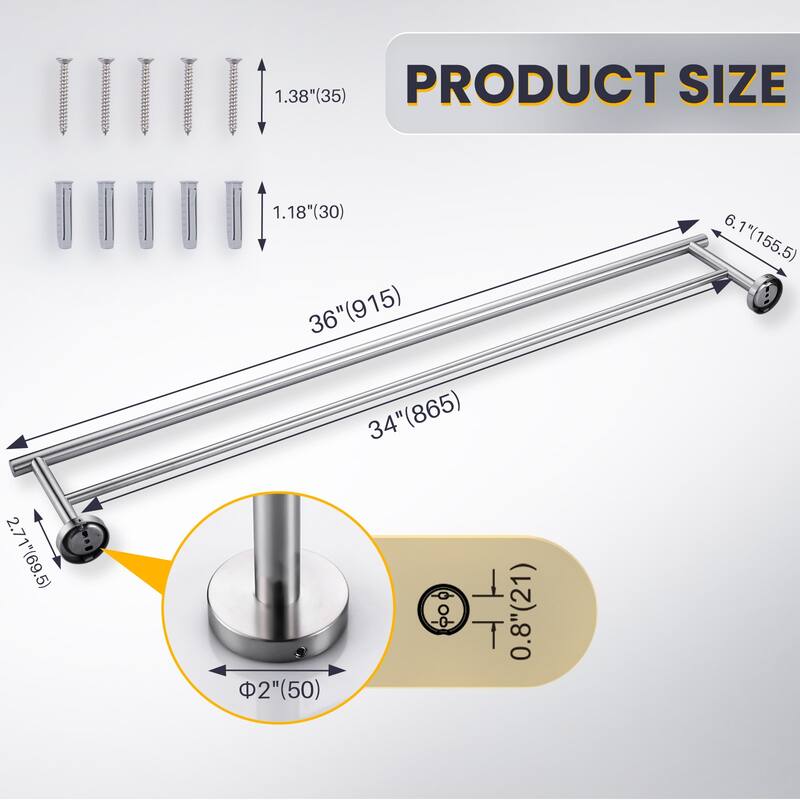 WOWOW Wall Mounted Stainless Steel Double Towel Bar