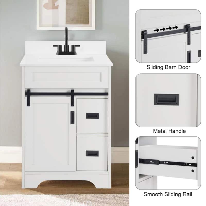 Homy Casa 24" Farmhouse Bathroom Vanity with Single Undermount Sink and Sliding Barn Doors
