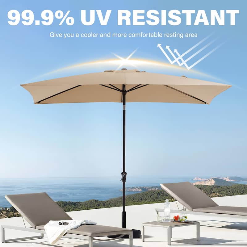 6.5*10ft Rectangular Patio Market Umbrella with Crank & Tilt, UV & Water-Resistant Canopy