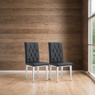 Set of 2 Faux Leather Upholstered Dining Chairs with Silver Metal Legs ...