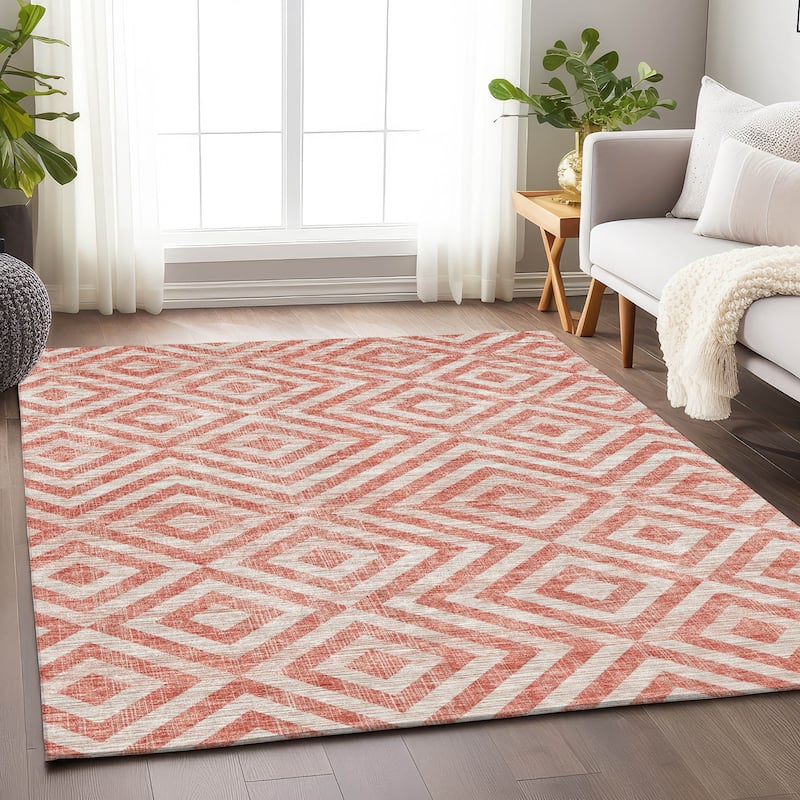 Premium Washable Super Soft Modern Geo Mayfield Rug - Salmon - 3' x 5' - Rectangle