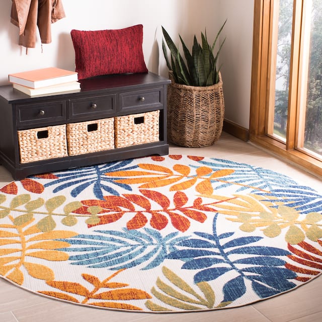 SAFAVIEH Cabana Laila Indoor/ Outdoor Waterproof Patio Floral Rug - 5'3" Round - Cream/Red
