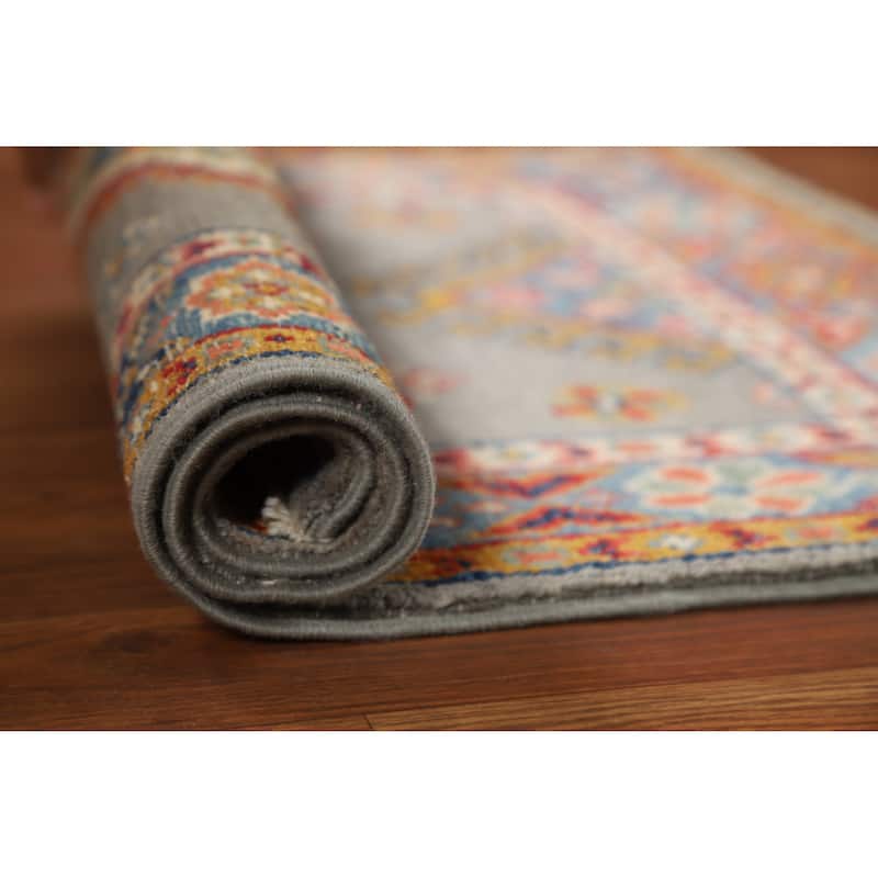 Traditional Kazak Oriental Foyer Rug Hand-Knotted Grey Wool Carpet - 2'0"x 3'0" - 2'0"x 3'0" - Grey