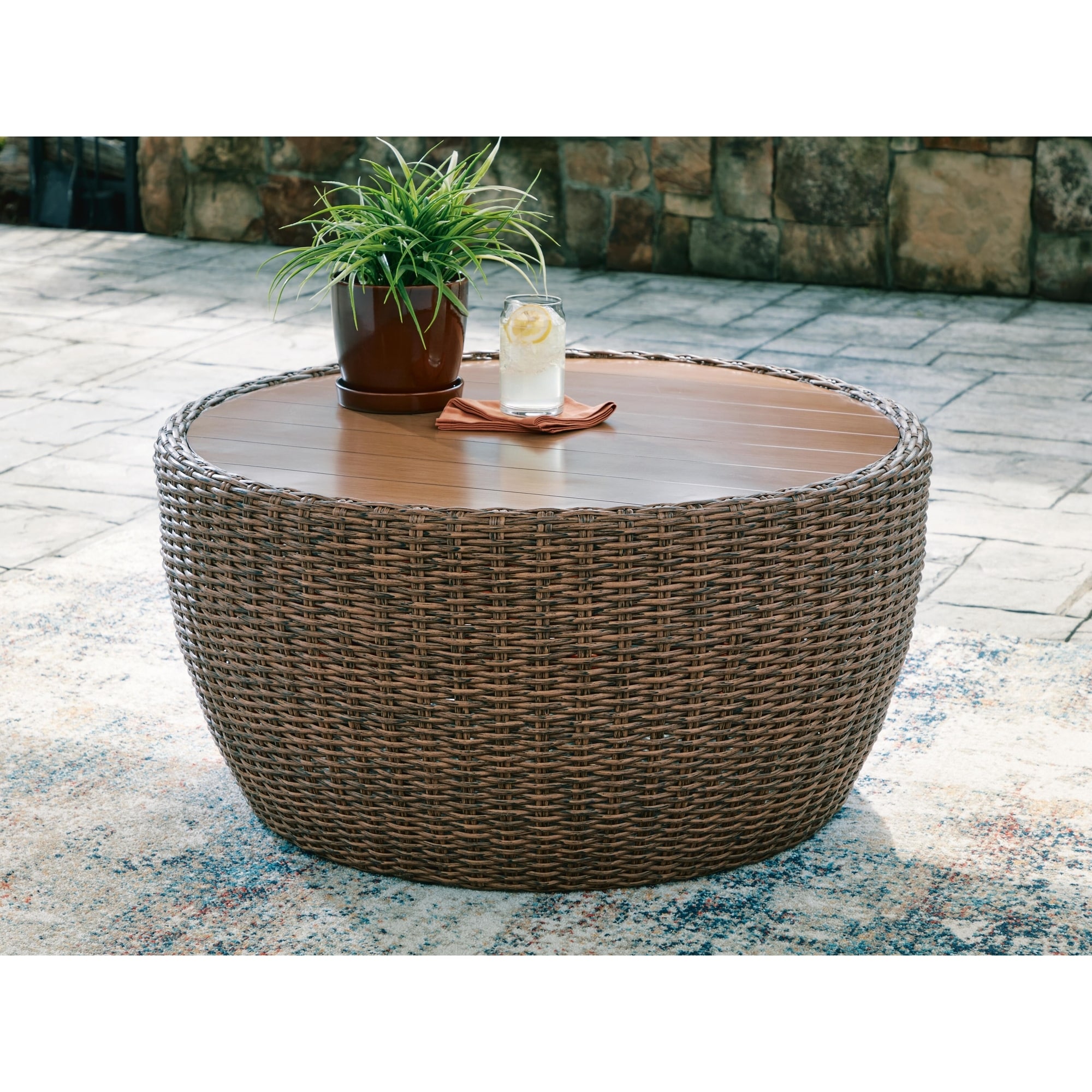 Signature Design by Ashley Cardiff Beach Brown Outdoor Coffee Table - 36"W x 36"D x 18"H
