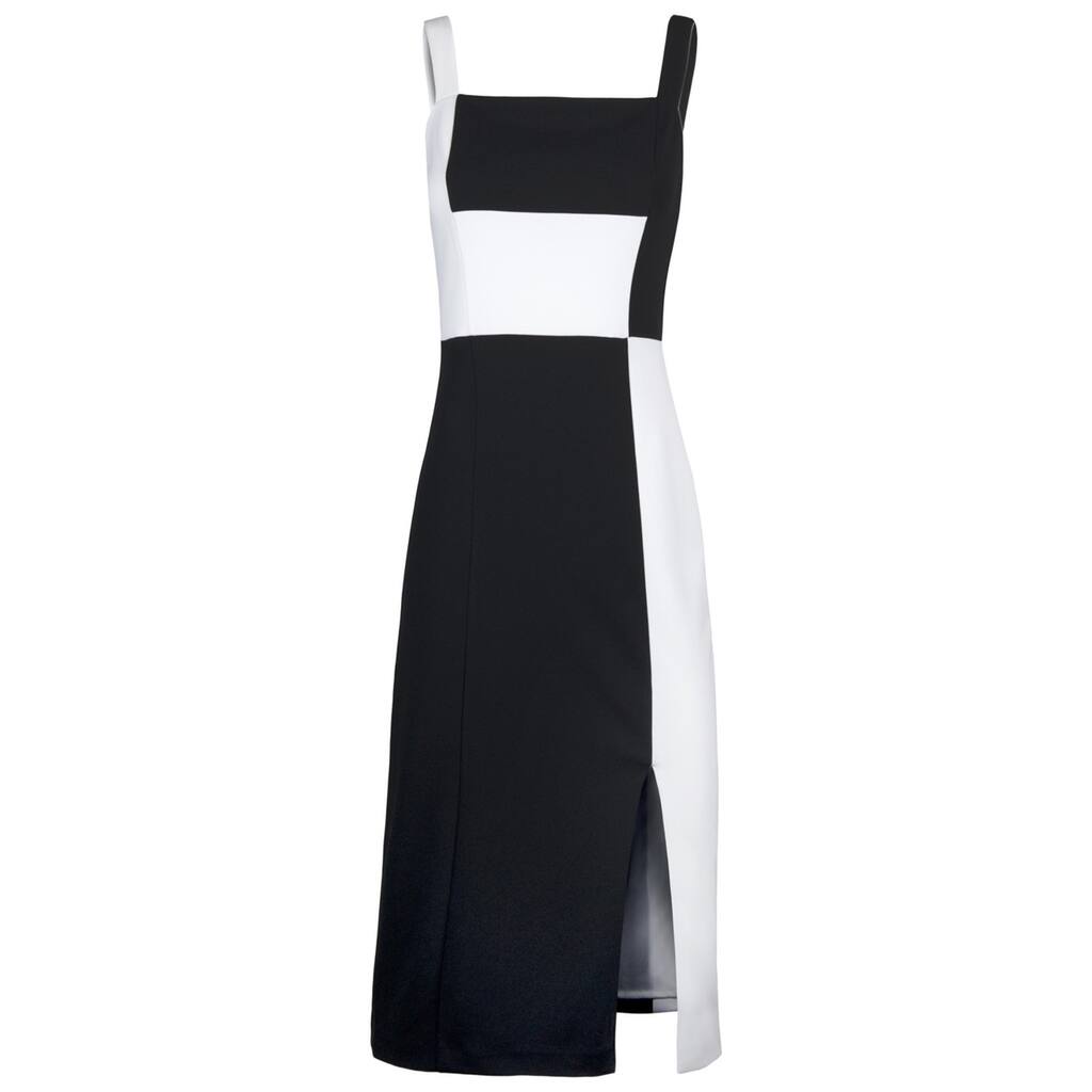 Christian Siriano Womens Colorblocked Sheath Midi Dress, Black, Medium