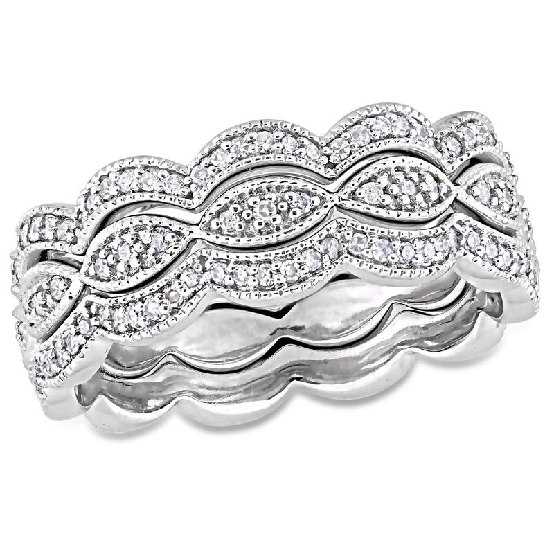 Miadora 1/2ct TDW Diamond Stackable Ring Set in 14k White Gold