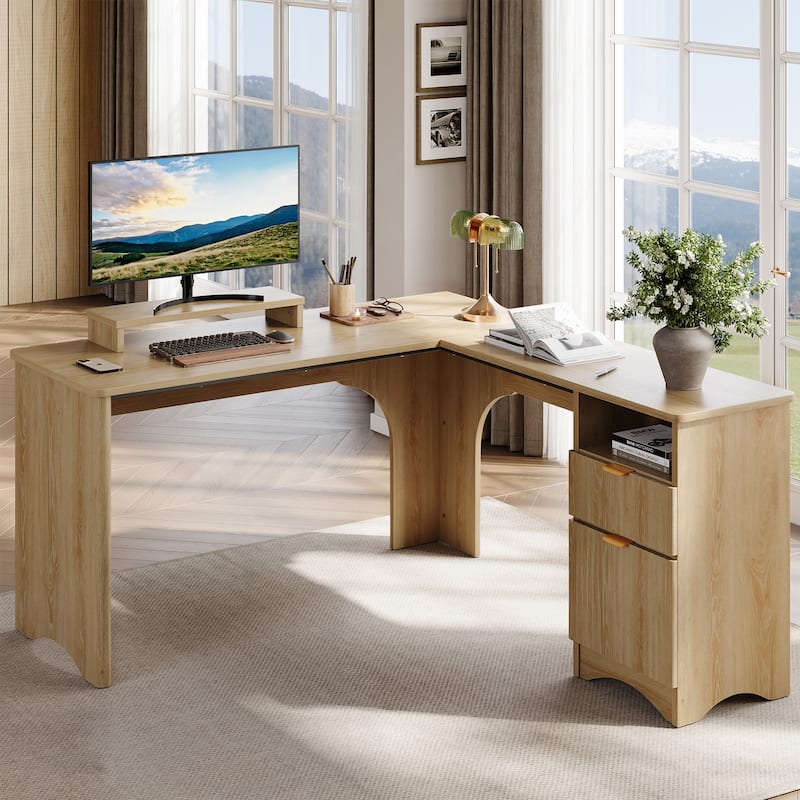 Bestier 56"W Modern L-Shaped Corner Computer Desk With Filing Drawer