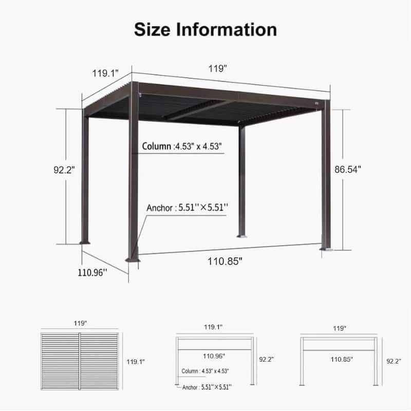 PURPLE LEAF Louvered Pergola Sun Shade Shelter with Adjustable Metal Roof for Patio Hardtop Pergola