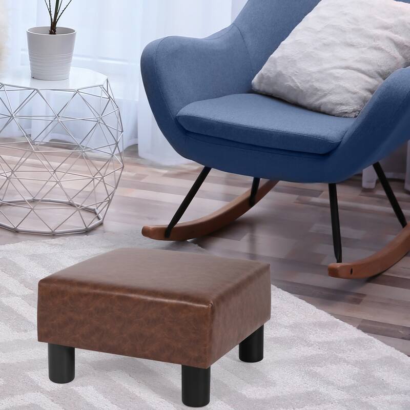 Adeco Footstool Ottoman PU Leather Footrest Modern Square Stool