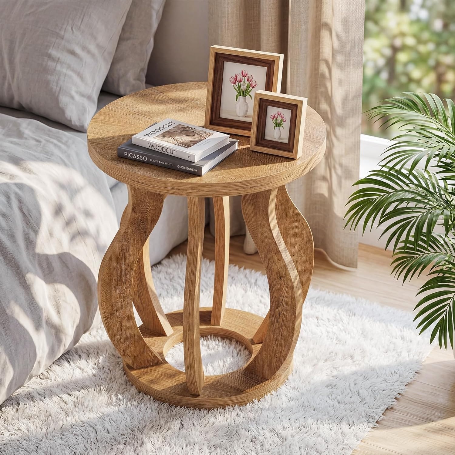 Round End Side Table, Farmhouse Wooden Side Table