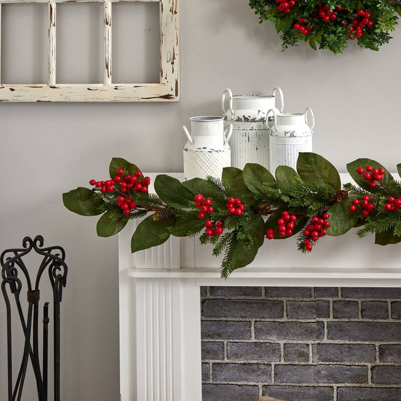 Artificial Pine Garland 5ft - Festive Berry Green Decor for Home, Holiday, and Seasonal Decor - 60