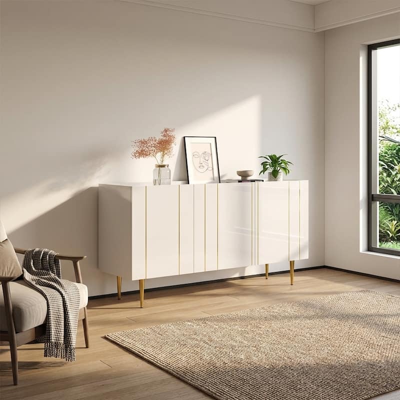 Meble Furniture Nile 62-inch Modern High Gloss Sideboard Buffet Cabinet with Reflective Finish