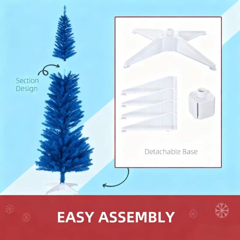 Blue Pencil Artificial Christmas Tree - Sturdy Stand, Striking Holiday Decor