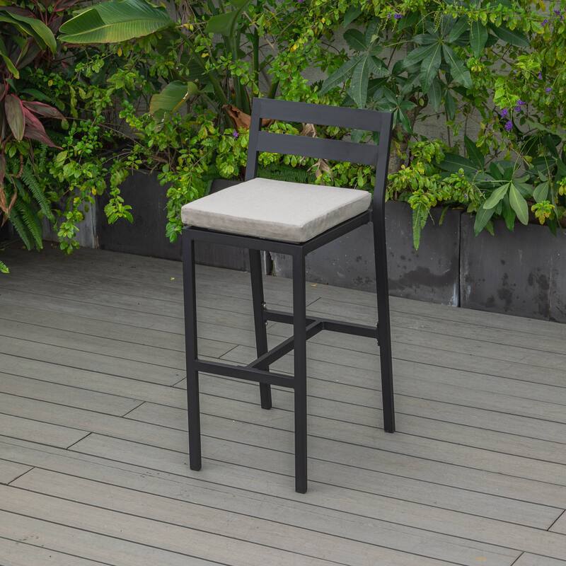 Patio Bar Stool in Powder-Coated Aluminum Frame with Removable Cushion Set of 2